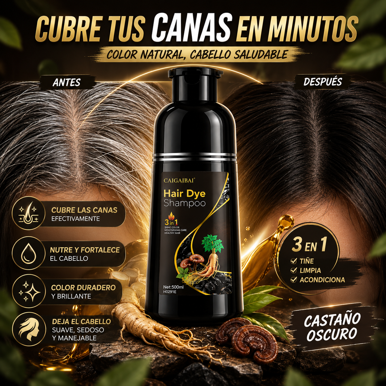 HairDye Shampoo Tinte Cubre Canas