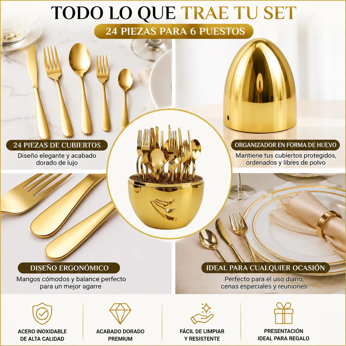 SED DE CUBIERTOS GOLDEN 24 PIEZAS